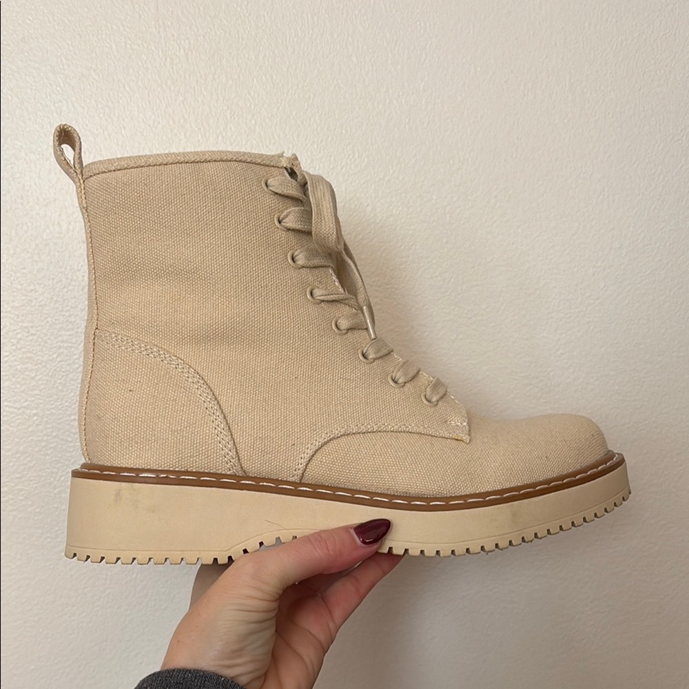 Women's Cream Canvas Boots